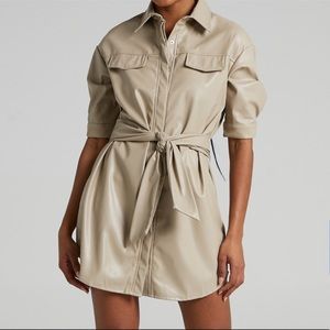 Showpo Faux Leather Tie Wrap Collared Dress